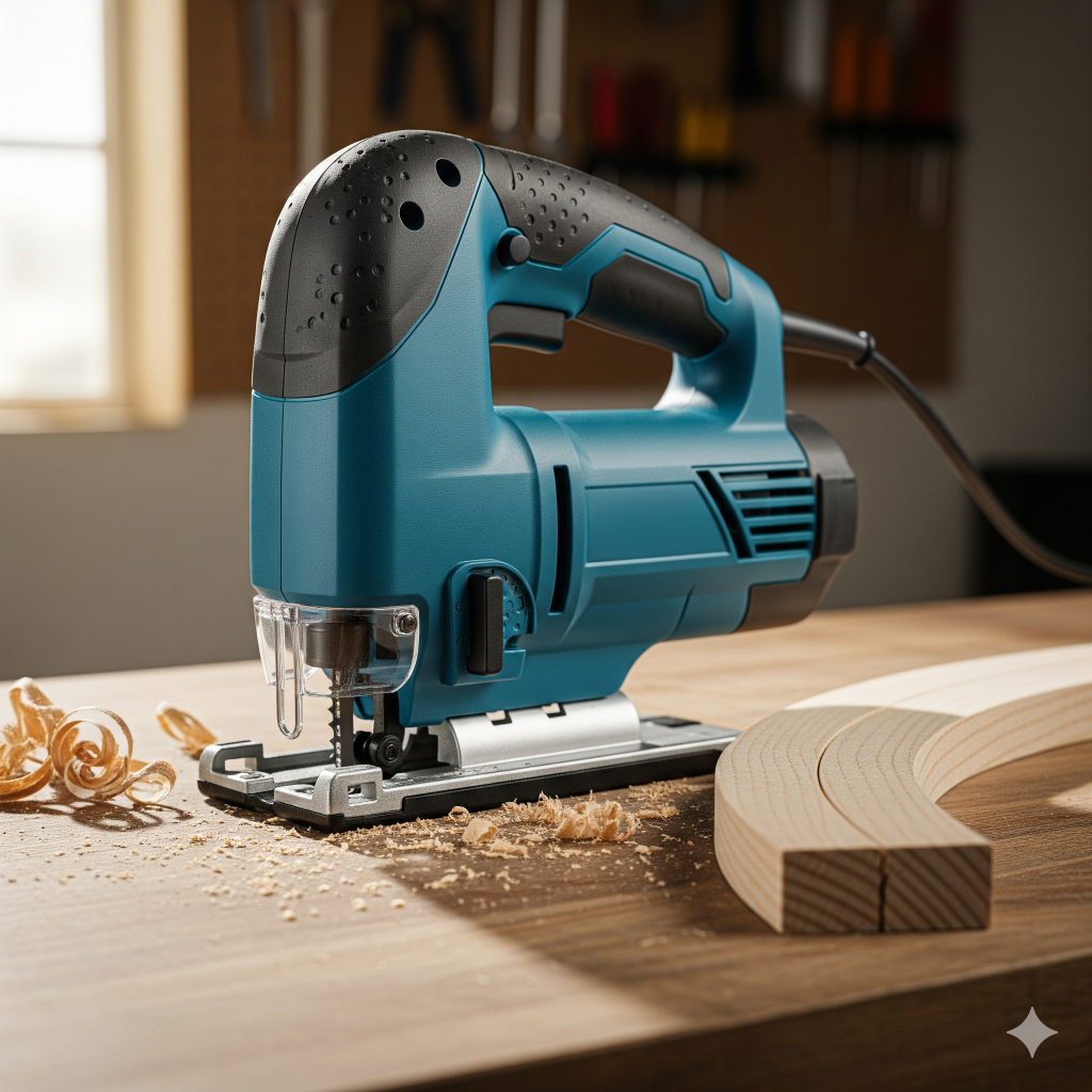 "Professional jigsaw power tool for precise wood cutting"