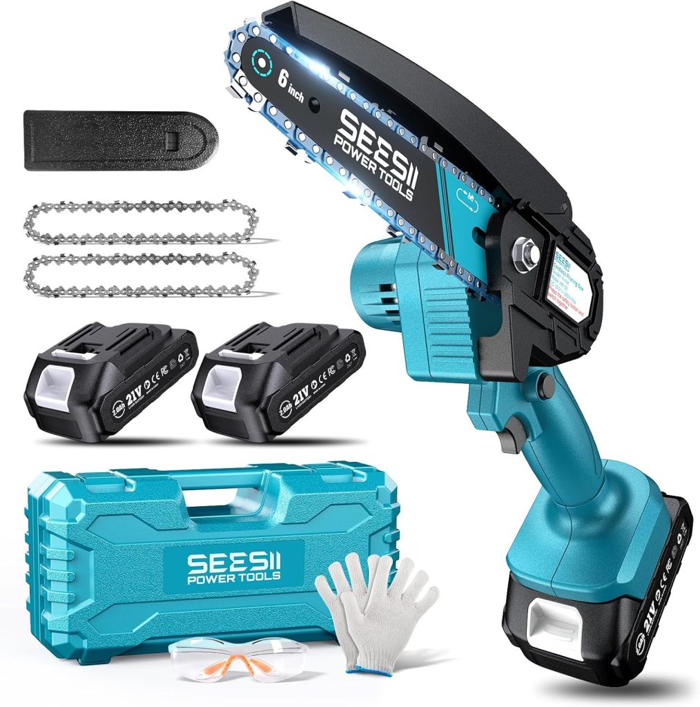 "Battery powered handheld electric chainsaw for pruning and cutting"