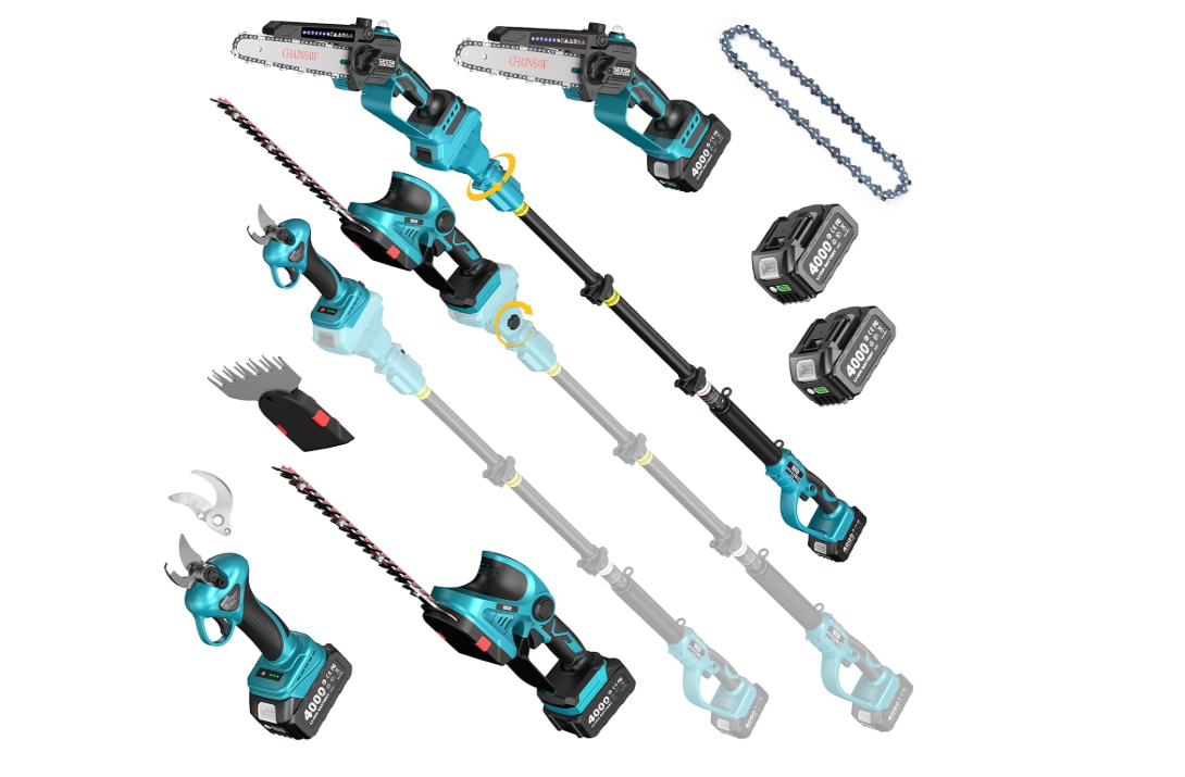 SEESII Cordless Pole Chainsaw, Hedge Trimmer, Pruning Shears outdoor kit