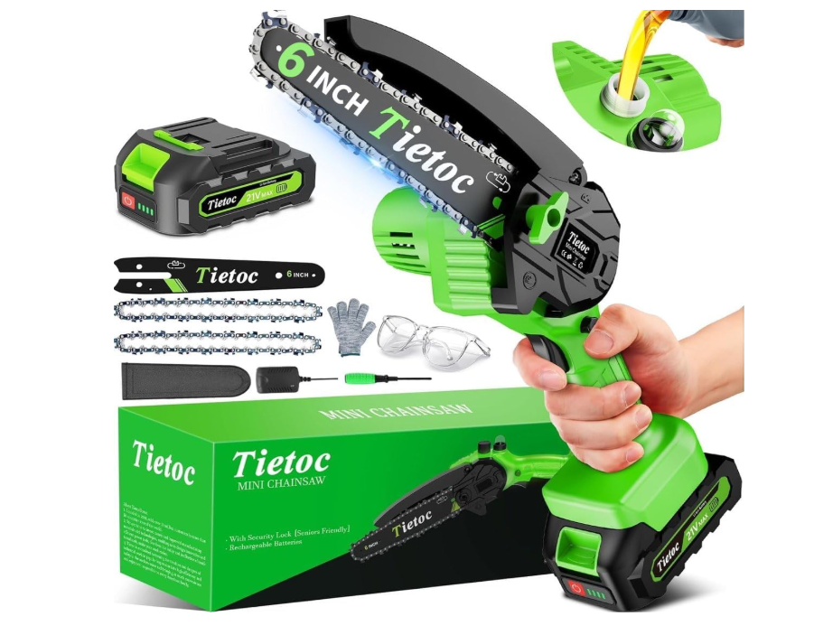 Tietoc Chainsaw 6 Inch Mini Electric Chainsaw Cordless Battery Powered, Hand Held Saw for Wood/Trees Trimming, Tools for Household and Garden