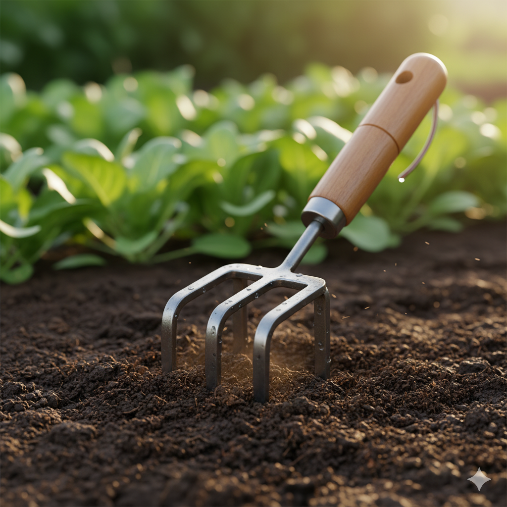 Garden tool for looseing soil in backyard or vegetable garden