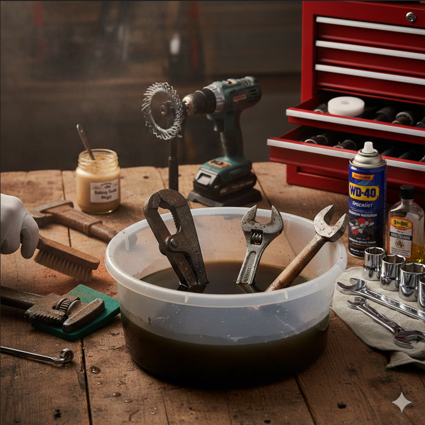 Easy way to remove hand tools with vinegar and baking soda