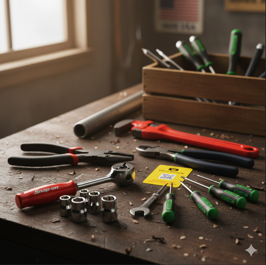 Reliable hand tools including hammer, screwdrivers, pliers, and wrenches from trusted professional brands