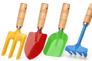 Anzmtosn Kids Metal Garden Tool Set Sand Toy, Rake, Spade, Hoe and Leaf Rake, Beach Shovels Scoop Toy for kids gardening