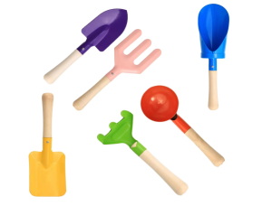 6 PCS 8" Kids Gardening Tools, Metal Beach Sandbox Digging Toys with Sturdy Wooden Handle, Safe Backyard Snow Sensory Playset Including Cylinder, Spoon